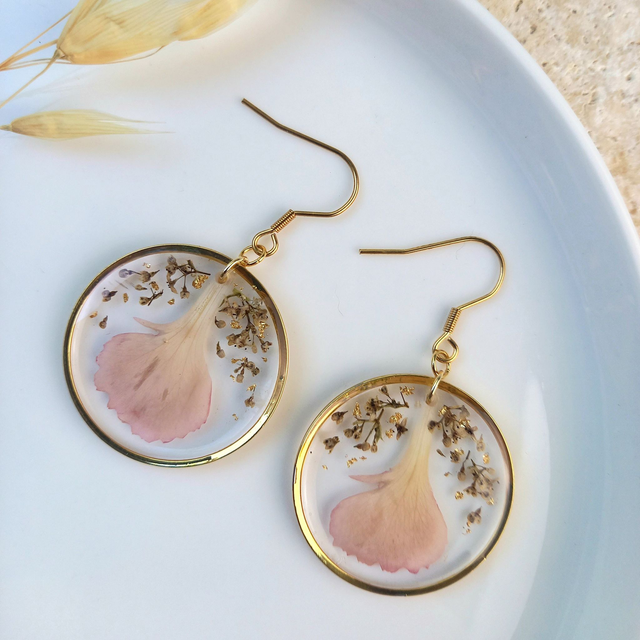 Boucles d'oreilles ∙ doré Fleurs séchées Dianthus 