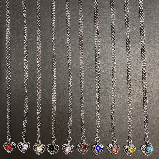 Birthstone necklaces, steel chain