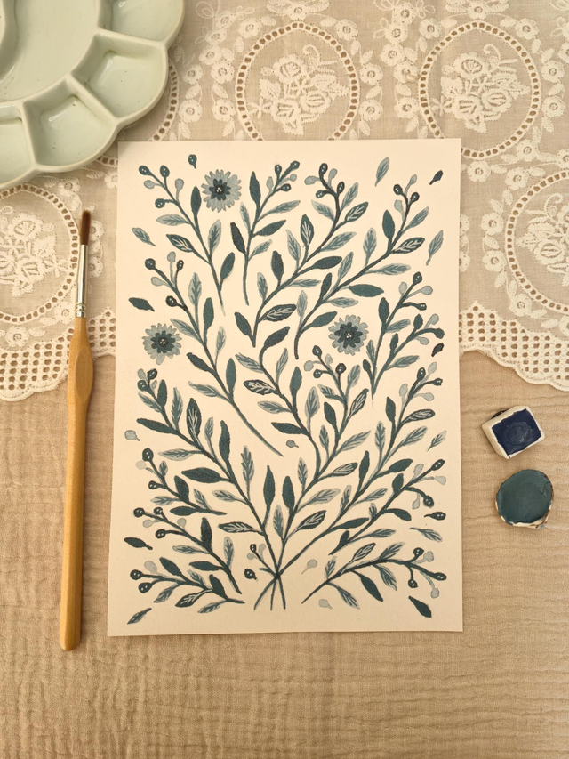Affiche "Feuilles bleues"