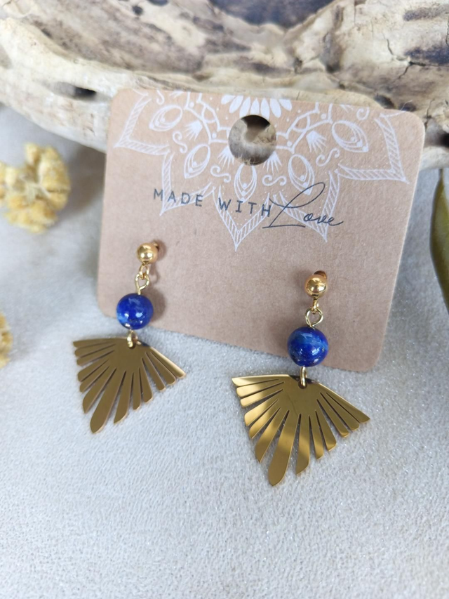 Boucles d'oreilles dorées LYANA Lapis Lazuli- Bijou élégant et raffiné