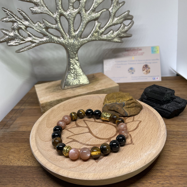 🌑♐️🐅Bracelet Signe Sagittaire en Pierre de soleil, Oeil de tigre, Onyx