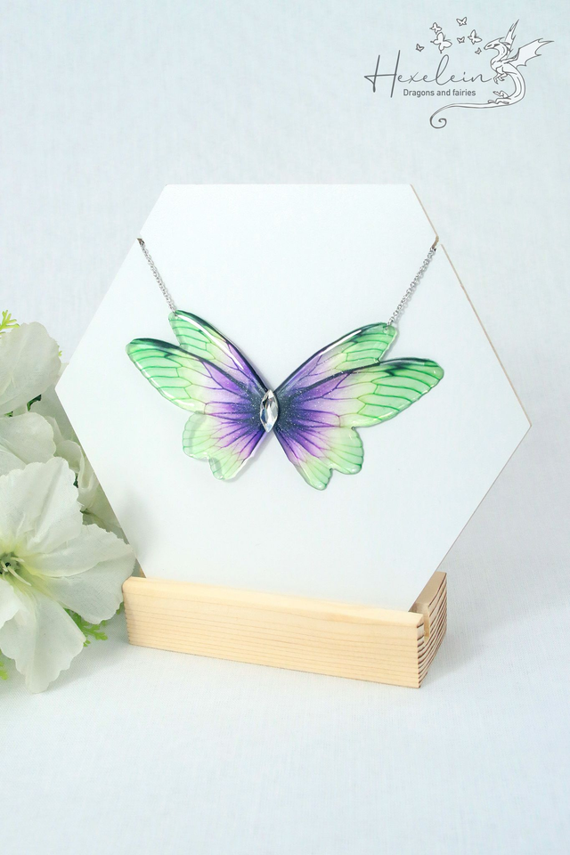Purple green fairy necklace