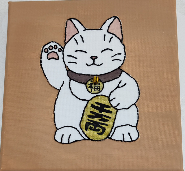 Toile brodée Lucky Cat (Maneki Neko)
