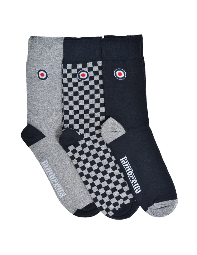 Lambretta 3PK Checker Socks - Grey/Navy