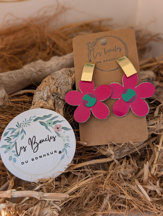 Boucles d&#039;oreilles Baby Marguerite rose bm037