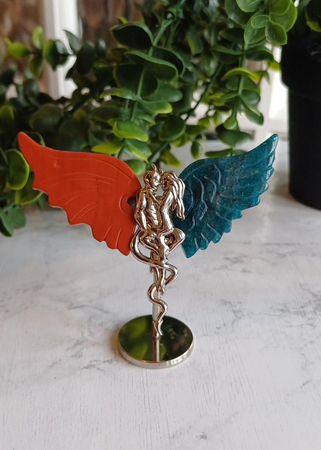 Red Jasper &amp; Appatite Angel and Demon Lover Wings on stand