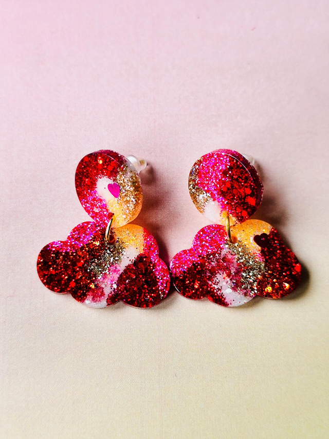 Boucles d&#039;oreilles Cloud 9 Nuages rouge et rose