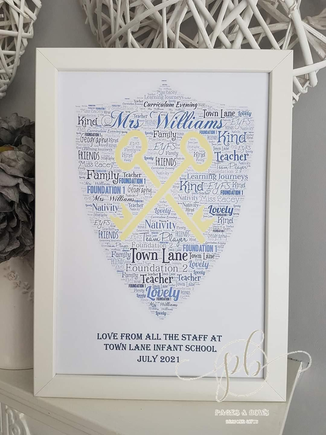 Thank you teacher | School shield or badge | A4 print and frame 