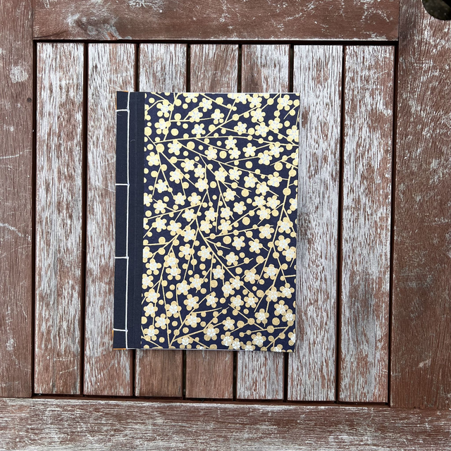 A5 Notebook — Flowers on blue — Plain 90gsm paper