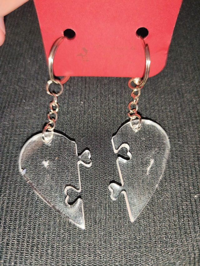 Porte-clé duo coeur transparent 