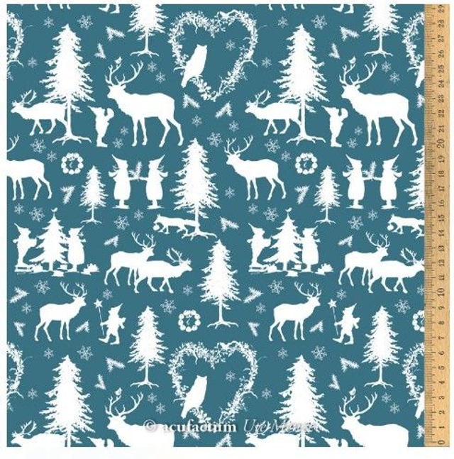 35 cm BW-Stoff "Wichtelwald-petrol"