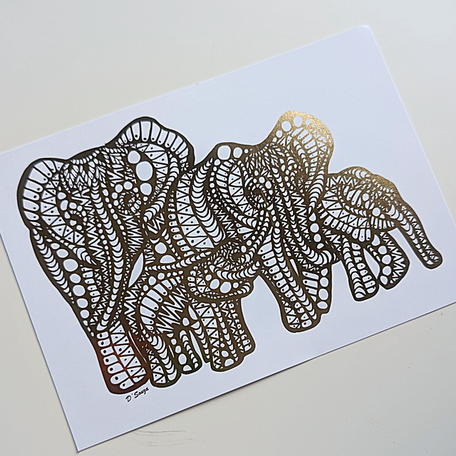 4 Elephant Family Foil Print