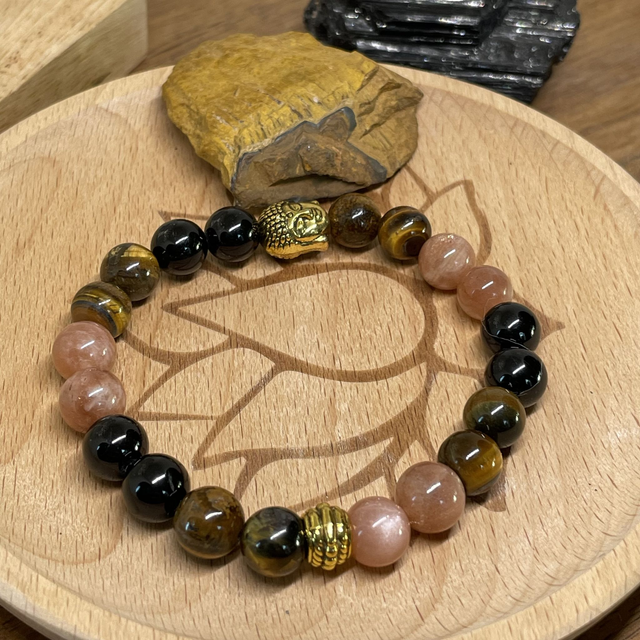 🌑♐️🐅Bracelet Signe Sagittaire en Pierre de soleil, Oeil de tigre, Onyx  