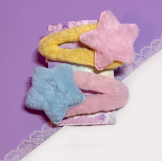 Fuzzy Stars Hair Clip Set