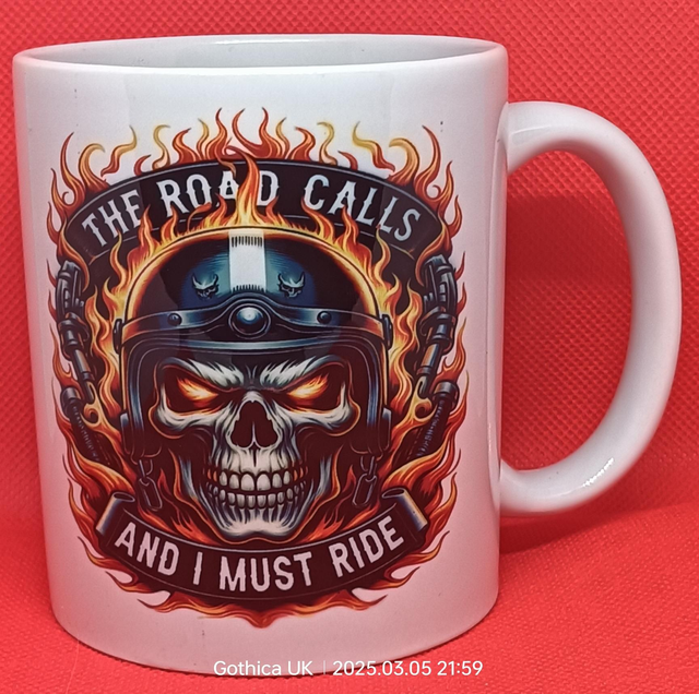 Custom Printed The Road Calls Biker Mug.