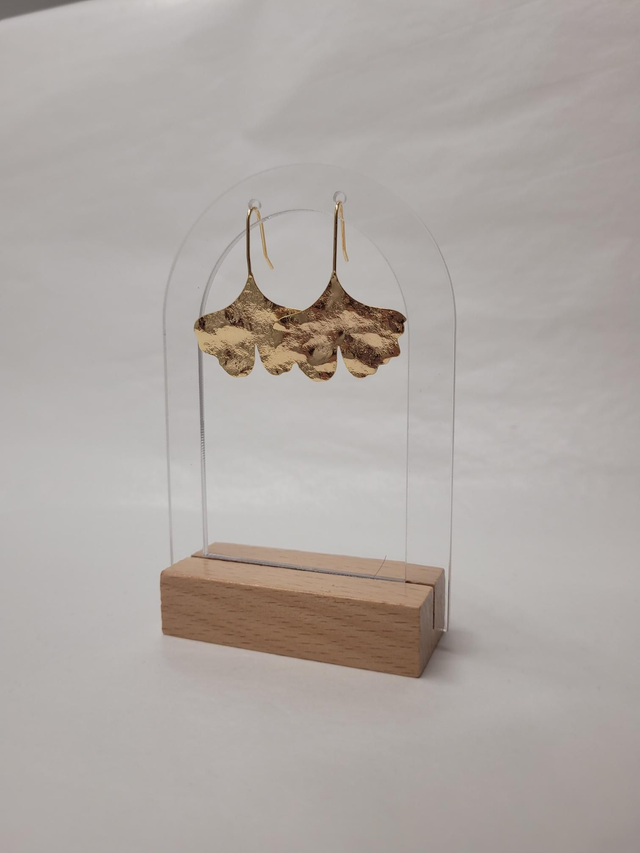 Brass ginkgo leaf hook earrings - JV-001