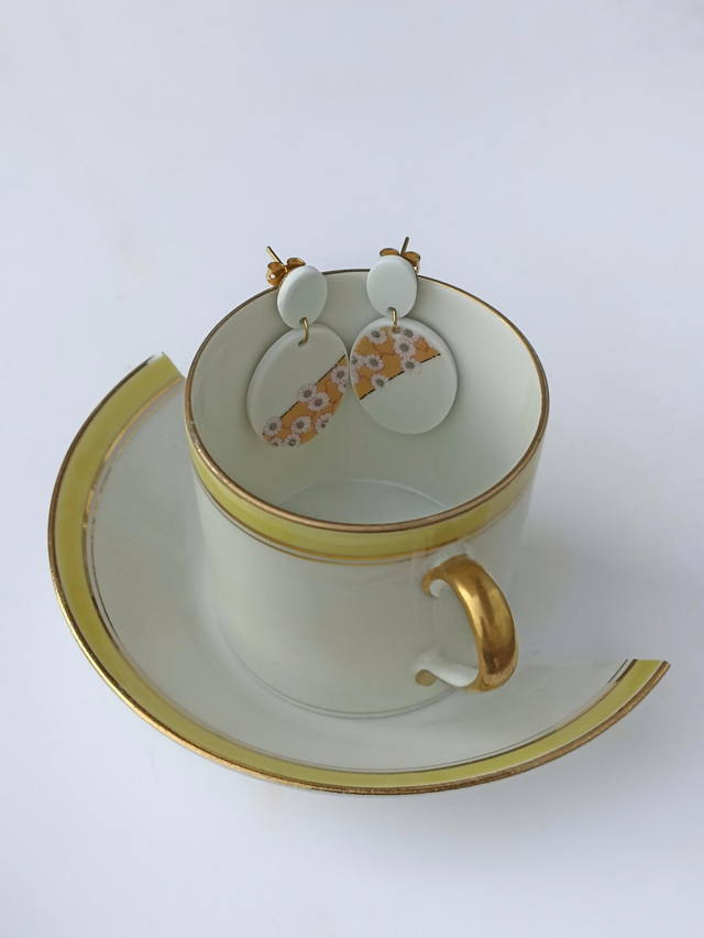 Boucles d'oreilles pendantes - porcelaine Limoges - no.3