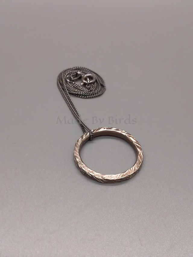Darkened Sterling Silver Hammered Ring Necklace
