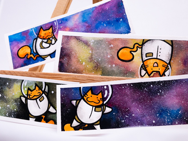 KOCIONAUTA zakładka do książki ręcznie malowany kot w kosmosie