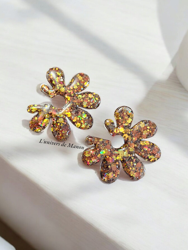 Boucles d'oreilles " Julia " en résine et paillettes pour femme, tendance