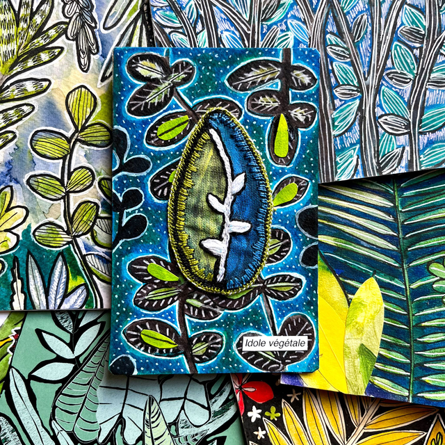 Illustration peinte et brodée à motif végétal