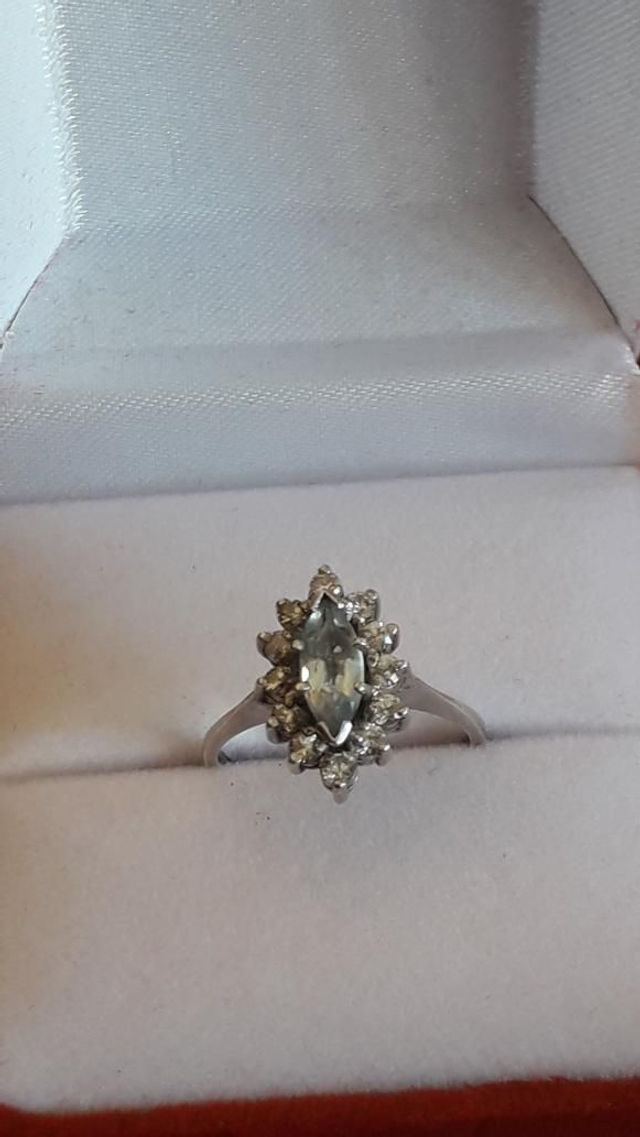 Bague aigue marine, zirconiums, argent 925