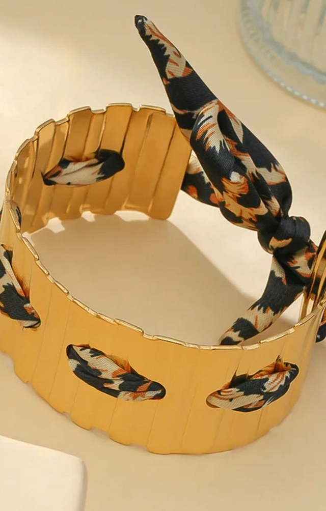 Bracelet Jonc Doré -Tissu Motif Animalier Léopard en acier inoxydable