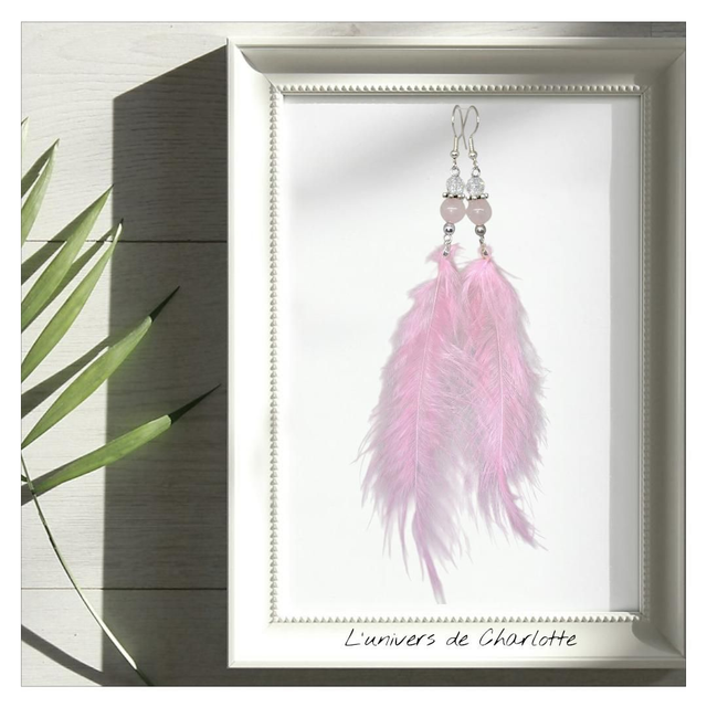 Boucles d&#039;oreilles &quot;Quartz rose&quot; BO-004