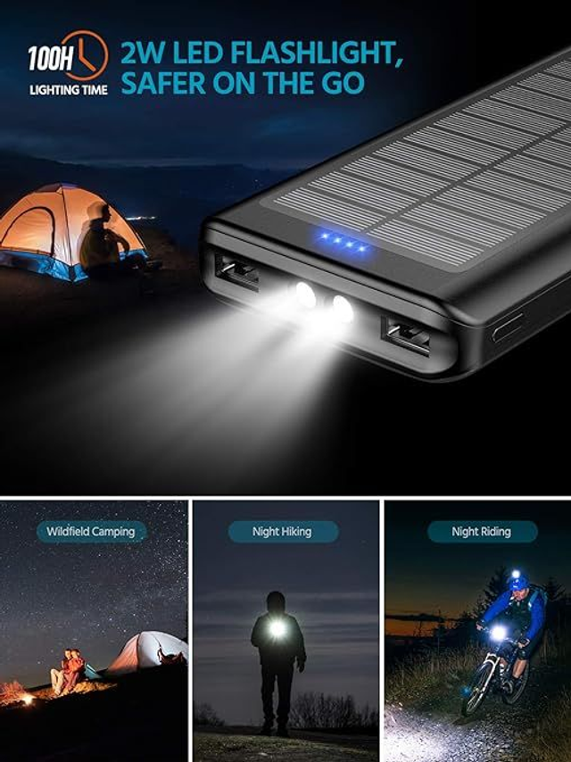 Solar Power Bank External Battery 30000mAh: Powerbank Mobile Outdoor Portable Charger with 2 USB Ports & Flashlights (or similar)