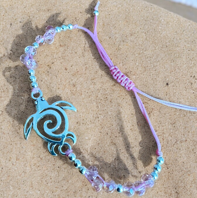 Turtle Silver &amp; Pink Bracelet