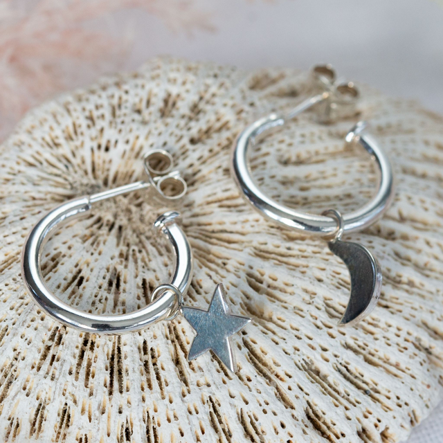 Moon and Stars hoop earrings