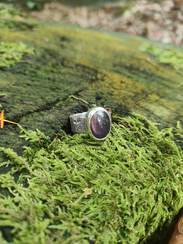 Bague "Aurore" Argent Massif et Labradorite Violette