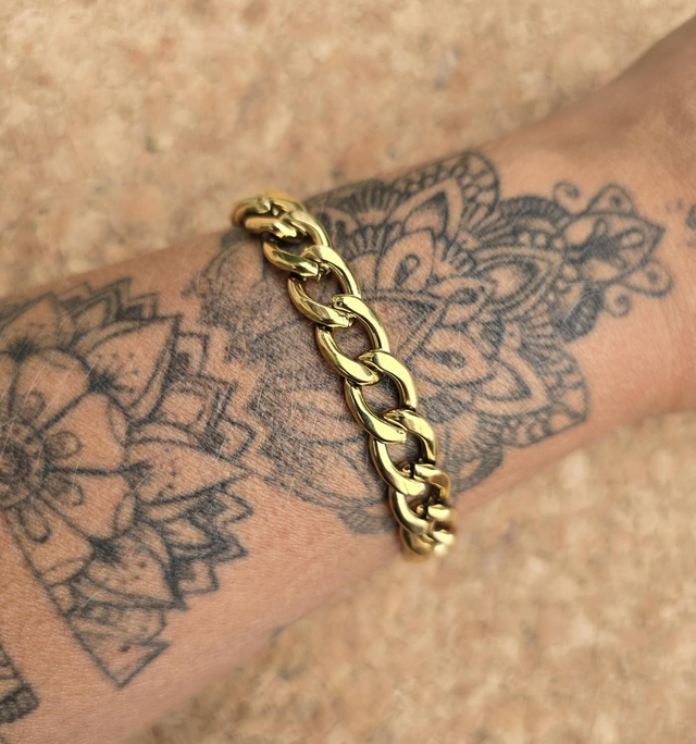 Bracelet/gourmette unisexe en acier doré lisse 20.5 × 0.9 × 0.25cm