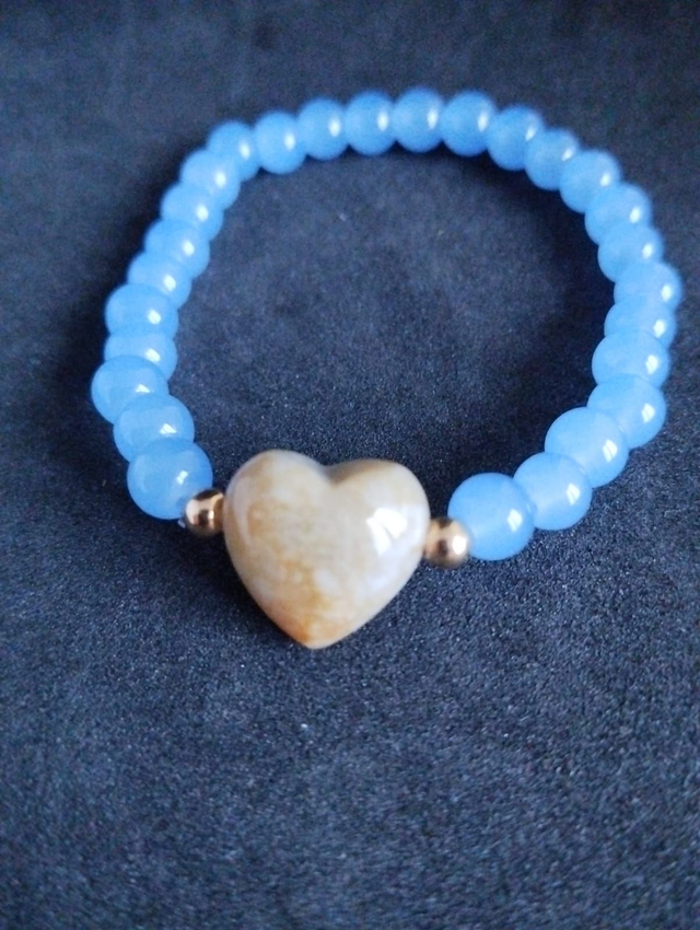Bracelet en Larimar & Cœur en Agate Bambou