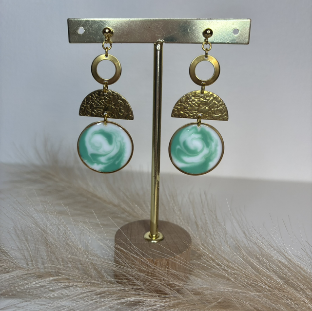 Boucles d’oreilles vert et blanche