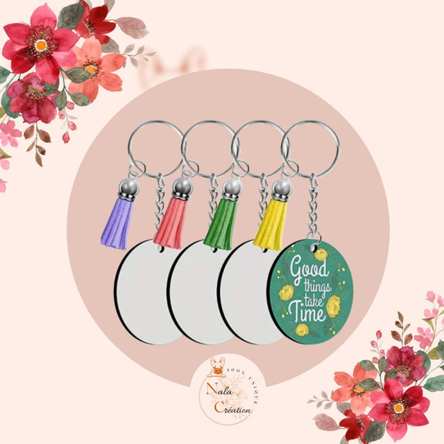 porte clés rond personnalisable avec pendentif (choix couleur aléatoire)