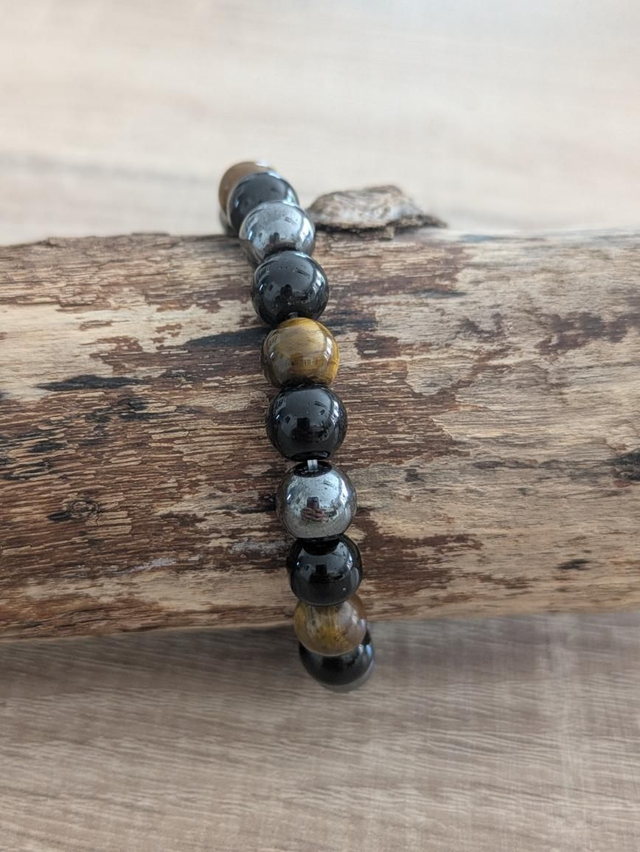 "Triple protection" Oeil de tigre/Hématite/Obsidienne 