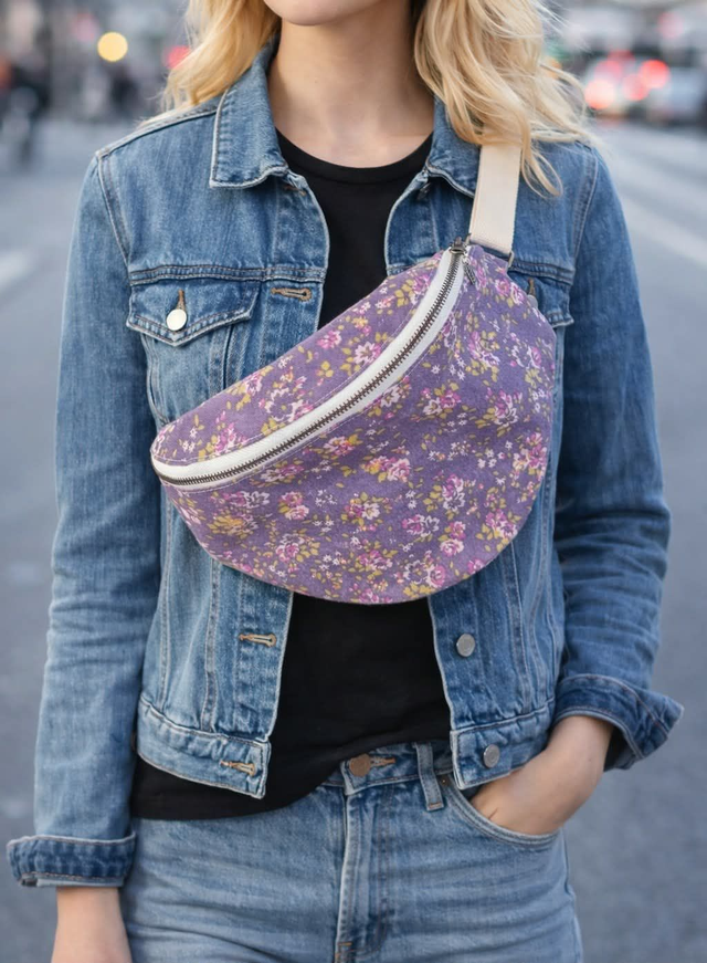 Sac banane grand modèle parme petites fleurs