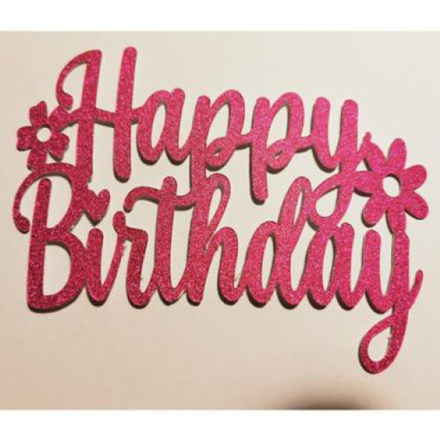 Sparkly Glitter Happy Birthday Flower Cake Topper