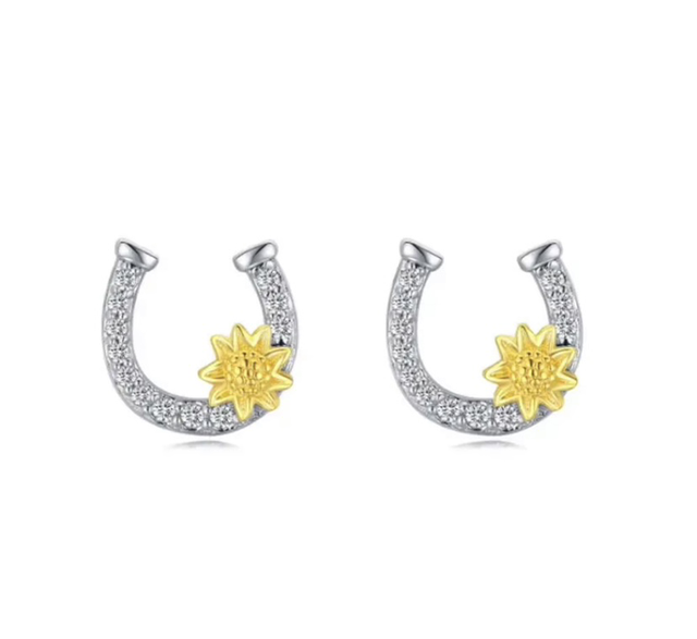 925 Silver Plated Horseshoe Studs with Cubic Zirconia 