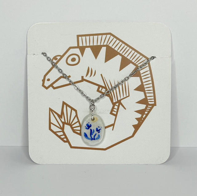 Necklace Porcelain Blue Flower