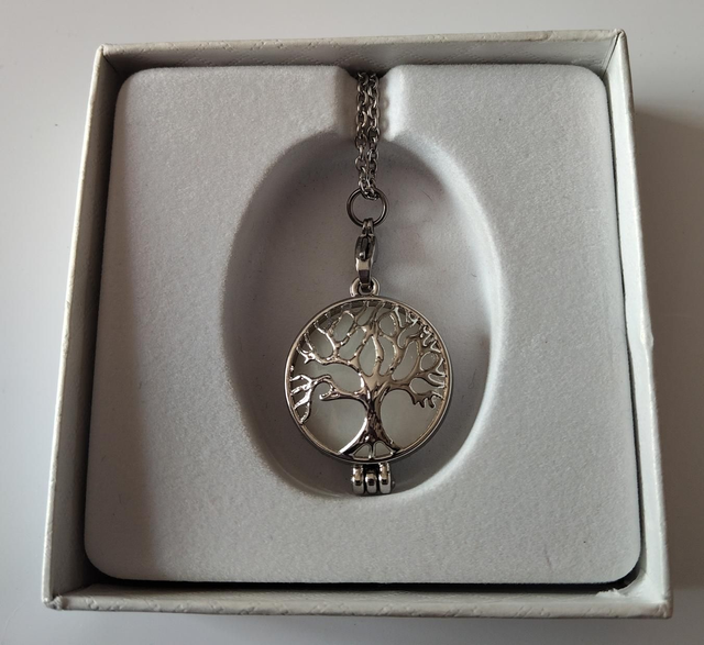 Tibetan Silver &amp; White Jade Tree Of Life Birthstone Necklace.