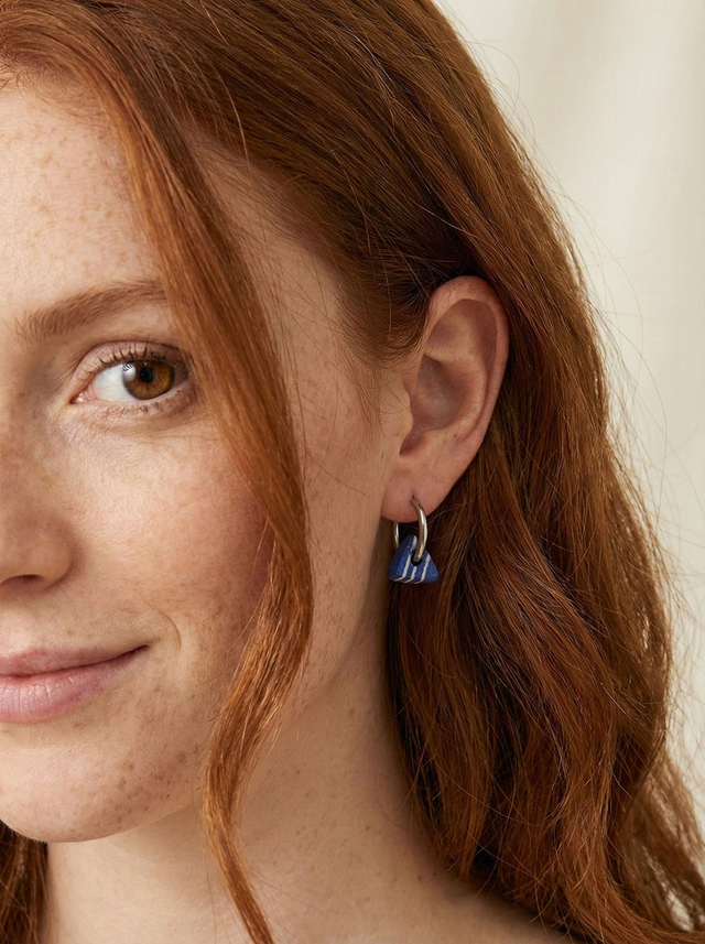 Midnight Stripe Triangular Thick Hoop Earrings