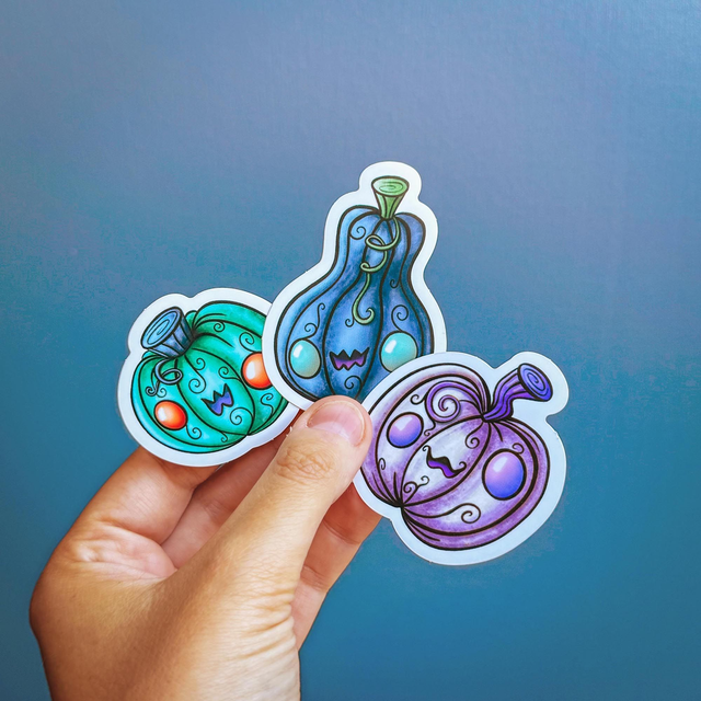 Lot de 3 STICKERS citrouilles spooky)