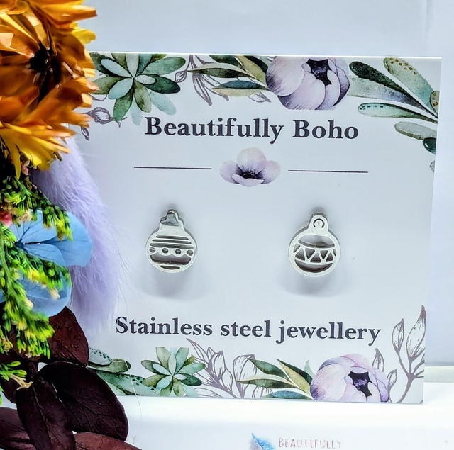 Stainless Steel Christmas Bauble Stud Earrings 
