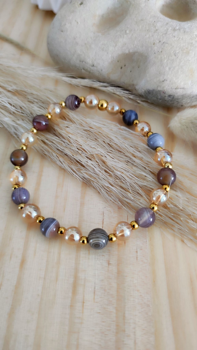 Bracelet "Émotions négatives" Agate de Botswana et Quartz Aura