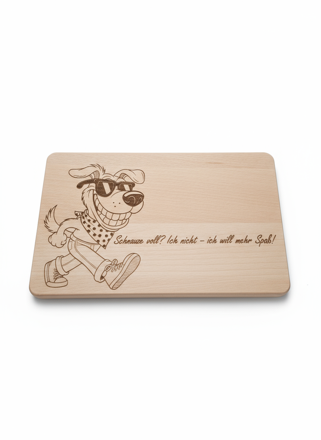 Frühstücksbrett aus Buchenholz natur mit beeindruckender ``Hunde Comic-Lasergravur,,