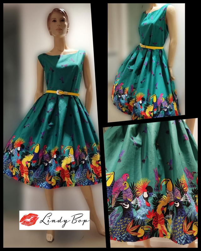 Robe Lindy Bop Lana Teal Tropical Birds T46 