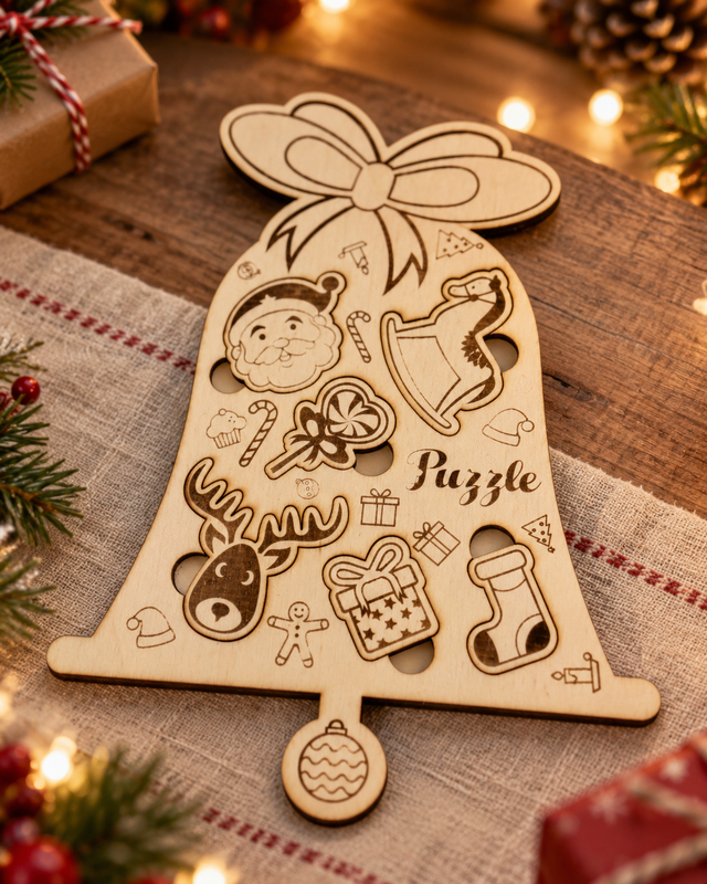 Puzzle natalizio a campana in legno – gioco per le feste