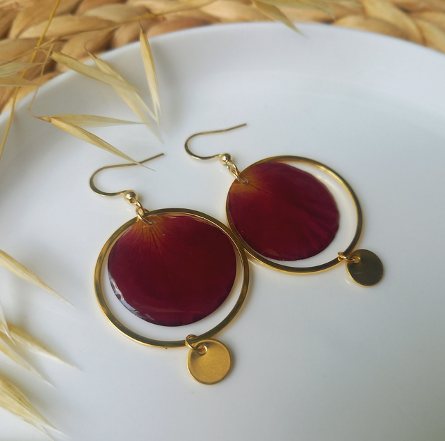 Boucles d'oreilles ∙ doré Fleurs séchées pétales de Rose